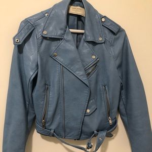 Zara Baby Blue Leather Jacket sz XS